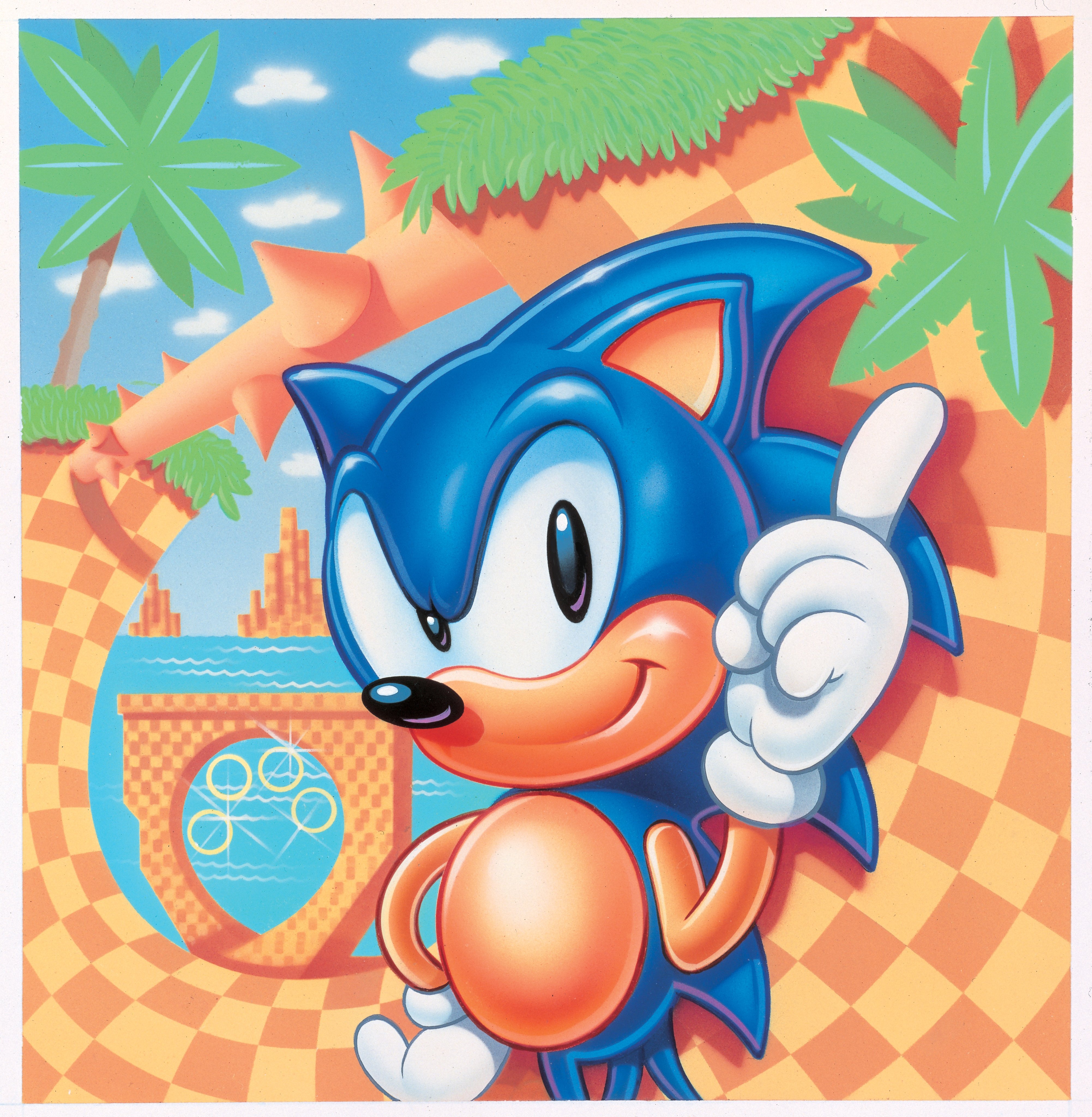 Arte clássica de Sonic the Hedgehog em Green Hill Zone